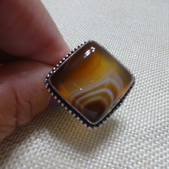 Natural BOTSWANA AGATE Handmade Sterling 925 Ring Size 9.25 #228C - Picture 2 of 3